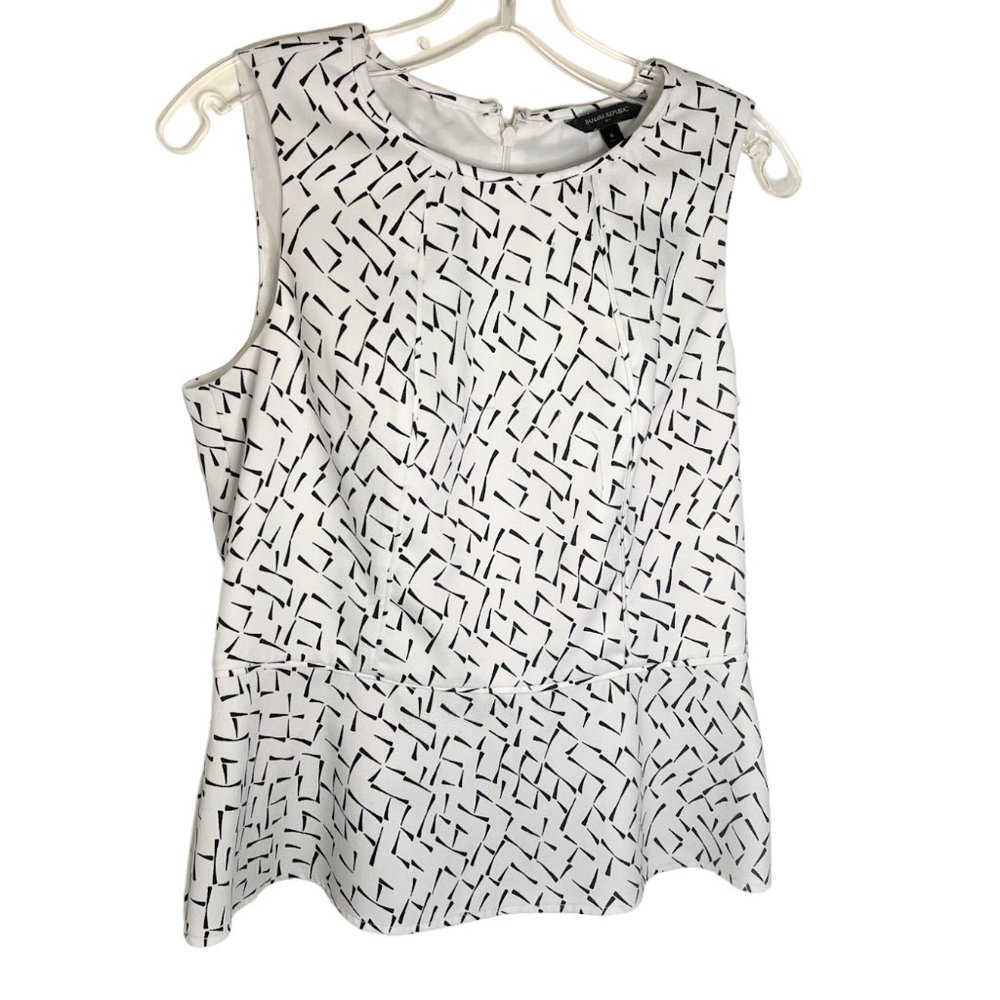 Black & Creamy White Banana Republic Sleeveless Top w/Peplum Hem, Size 6
